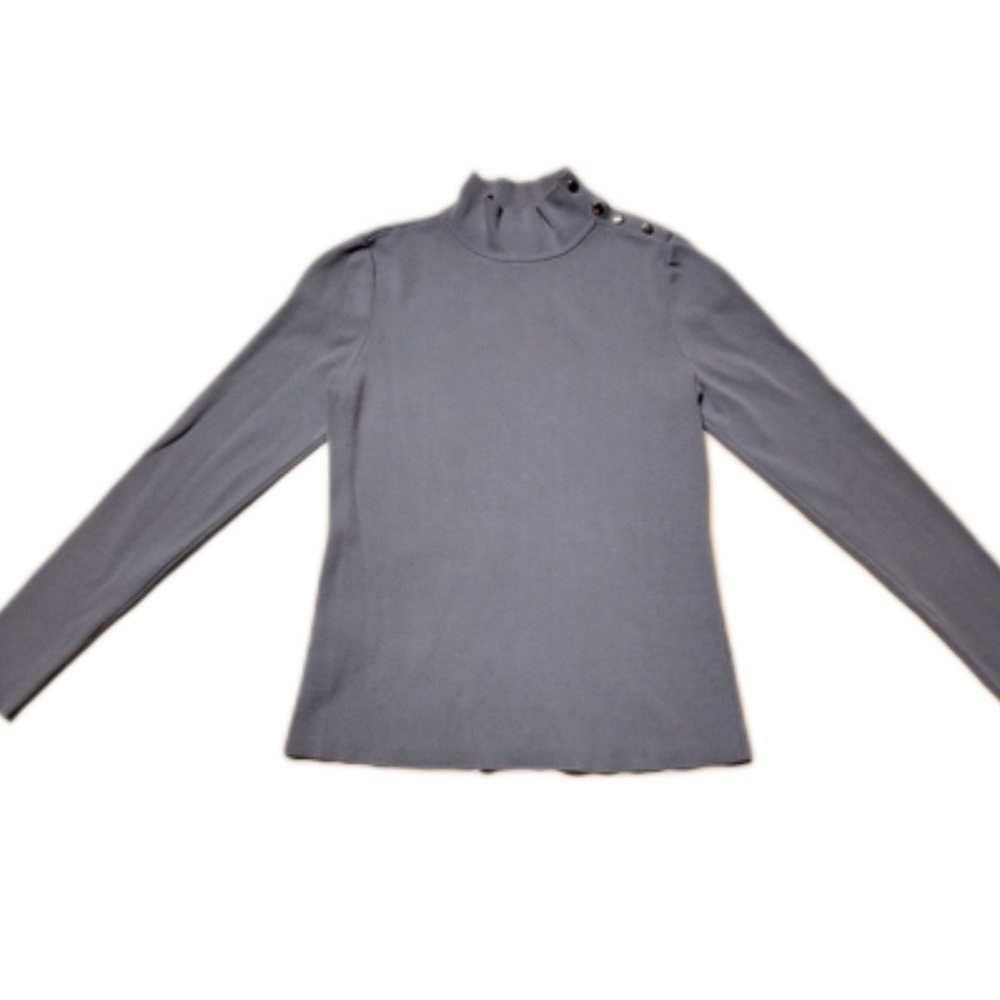 Grey Turtleneck with Metallic Buttons